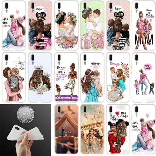Fashion Black Brown Hair Baby Mom Girl Silicone Case For Huawei P40 P30 P20 Pro P10 Plus Lite P Samrt Z 2019 E 2020
