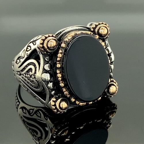 Mens Handmade Ring, Turkısh Handmade , Ottoman Mens Ring, Onyx Men Ring, Gift for Him, 925k Sterling Silver Ring