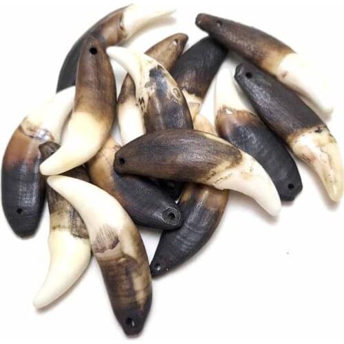 Natural Wolf Fang Pendant Wholesale Teeth 4 Pcs Retro Black Teeth Tribal Design Charm Pendant Only For Jewelry DIY Making