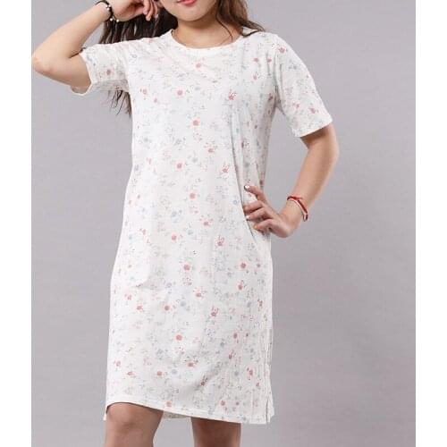 2021 New Four Seasons Cute Mid Long Short Sleeve Cotton Loose Womens Nightdress Casual Home Wear Nightgown Sexy Nightwear