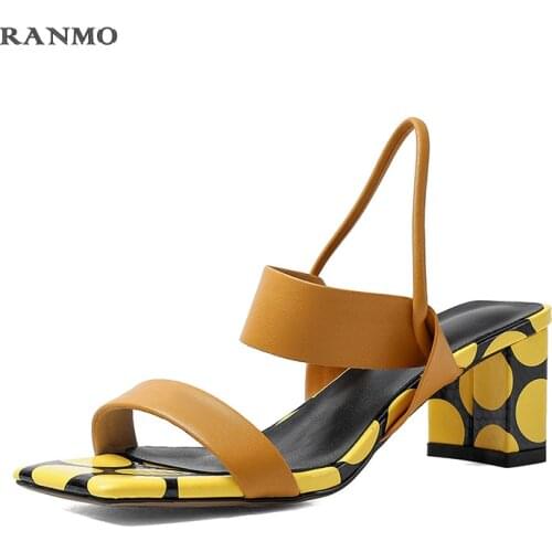 South Koreas New Thick-heeled Color High-heeled Sandals Womens Sandals Casual Sandals Summer Outdoor Sandals Office Sandals