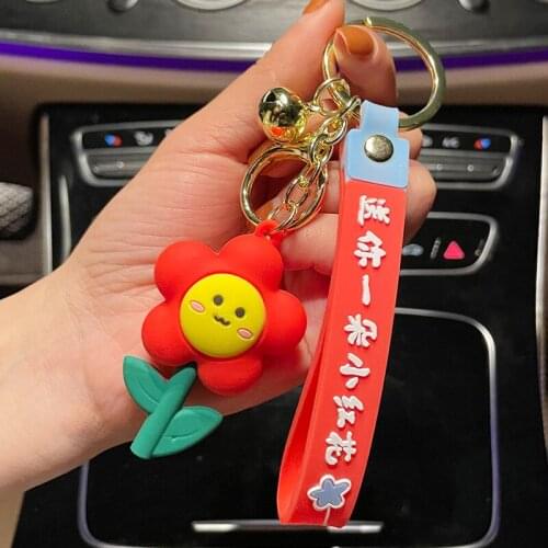 New Cute Expression Small Red Flower Keychain Give You A Small Red Flower Key Chain Personalized INS Couple Bag Car