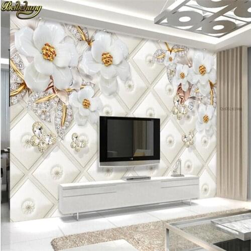 Beibehang Custom wallpaper living room large mural wall stickers relief white jewelry floral diamond leaves 3d TV background