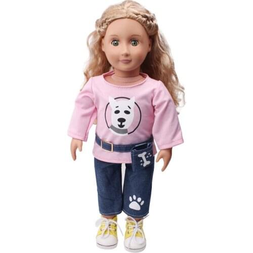 18 inch Girls doll clothes American newborn Casual pink T-shirt suit Baby toys dress fit 43 cm baby dolls c700