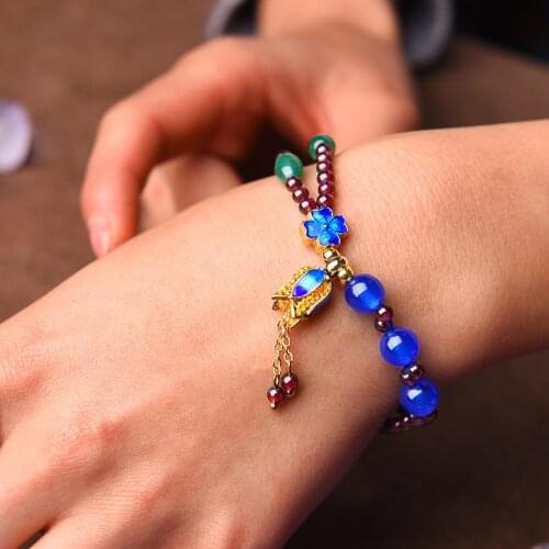 Original Natural red garnet Ethnic cloisonne bracelet, handmade Luxury watermolen crystal vintage bracelet