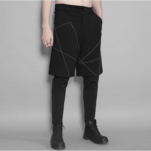 Fall suits British port-of-england style irregular geometric lines false two piece stitching casual small-legged trousers men tr