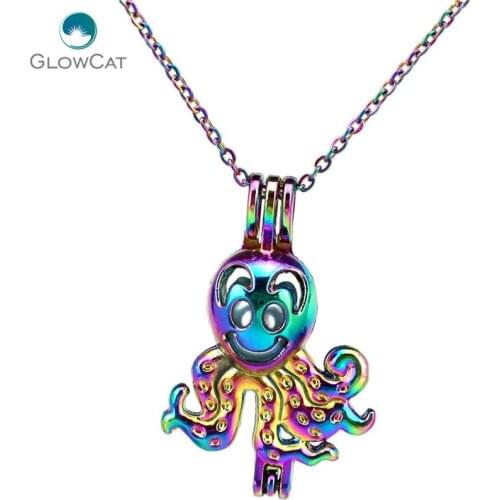 C504 COLORS 34mm Cartoon Octopus Necklace Pendant Aroma Essential Oil Diffuser Locket Necklace