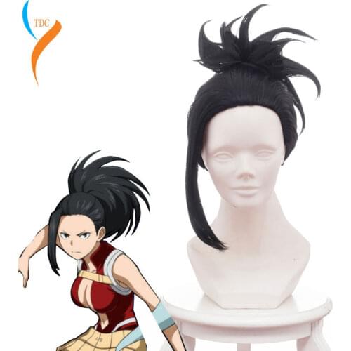 My Hero Academia Black Cosplay Wig Boku no Hiro Akademia Momo Yaoyorozu Synthetic Hair + Wig Cap Cosplay Hair Anime Synthetic