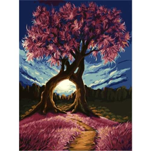 Landscape Tree DIY 11CT Embroidery Cross Stitch Kits Craft Needlework Set Printed Canvas Cotton Thread Home Decoration Room
