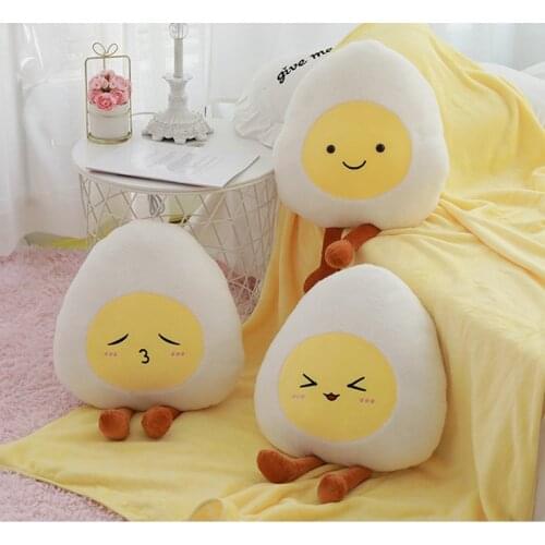 Kawaii Eggs Plush Car Pillow Toys Soft Stuffed Cartoon Food Crossbody Bag Doll Pillow With Blanket Nap Pillow Girlfriend Gifts
