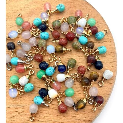 5pcs/pack Water Drop Shaped Stone Charms Pendants Natural Semi-precious Stone Turquoise Tigereye Opal DIy for Making Necklace