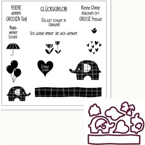 German Elephant Text Silicone Clear Rubber Stamp Sheet Cling Scrapbooking DIY Cute Pattern Photo Album Paper Decoration