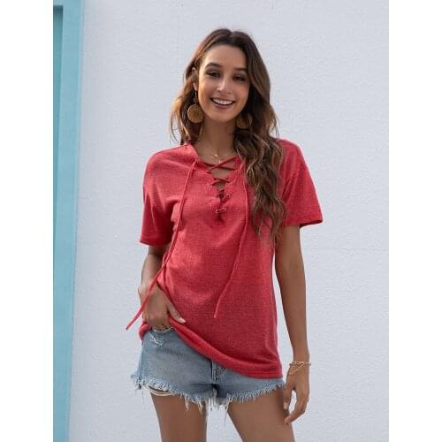 DAILOU Casual Woman Tshirts Summer Tops Women Loose Soft Short Sleeve T-shirt Tee Tops Women Sexy V-neck Solid Color T Shirts