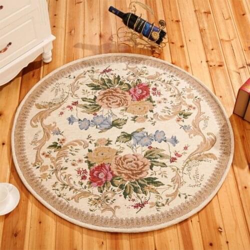 Nordic Retro Floral Carpet Beige 100Cm Round Area Rug For Home Living Room Bedroom Floor Mat Hallway Doormat Computer Chair Mat