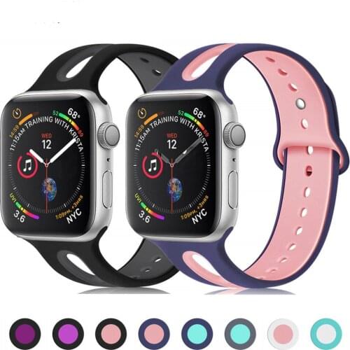 Sport Silicone Strap for Apple Watch Band 44mm 40mm for IWatch Band 38mm 42mm Breathable Watchband Bracelet for Series 5 4 3 2 1