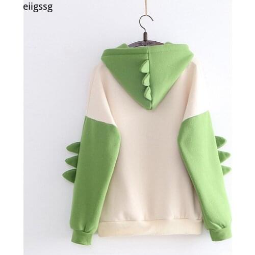 Dinosaur Oversized Cartoon Hoodie Women Fashion Sweatshirt Casual Print Korean Style Thicken Sweatshirt Winter dino hoodie Tops