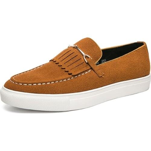 Tassels Casual Shoes Fashion Designer Suede Leather Men Loafers Breathable Slip-on Mens Non-slip Driving Shoes Moccasins Size 48