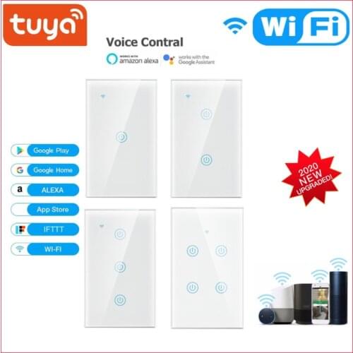 Tuya WiFi+Bluetooth Smart Light Touch Switch Smart Life App remote Control Alexa Google Home Voice Control US 1/2/3/4 Way
