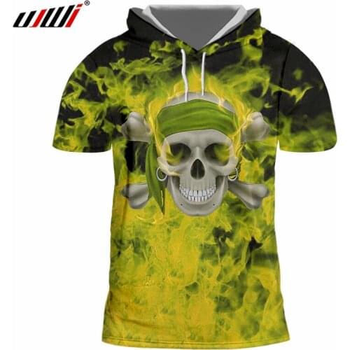UJWI Street Style Hooded Tshirt Mens Green Flame Skulls Man Tee Shirt 3D Printed Trend High Quality T-shirt Suppliers