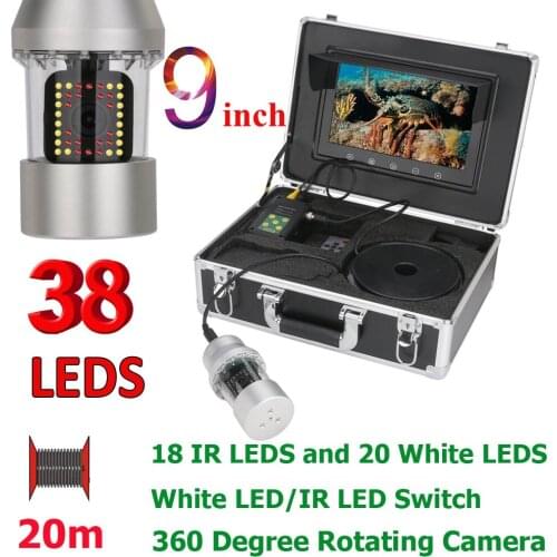 9 Inch 20m 50m 100m Underwater Fishing Video Camera Fish Finder IP68 Waterproof 38 LEDs 360 Degree Rotating Camera
