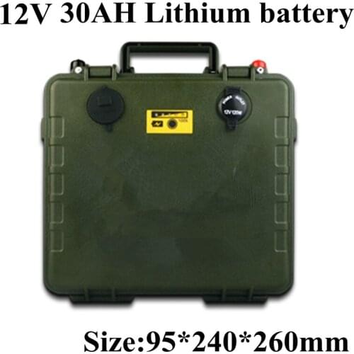 Army Green Waterproof Case 12V 30Ah Li Ion Lithium Battery Pack for Outdoor Portable Power Supply Electric Motorcycle +3A Charge