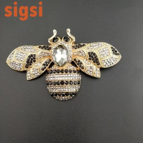 Vintage silver & gold tone crystal 3.94 inches large insert bee Jewelry For Womens Clothing Scarves Accessories brooch pin