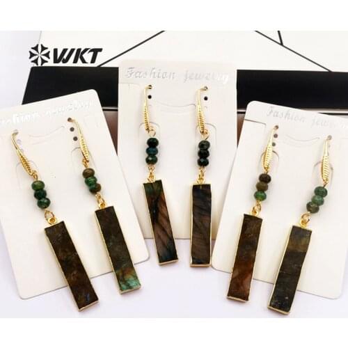 WT-E425 wholesale natural stone earrings long bar shape stone pendant classic style women drop earrings with gold metal plated