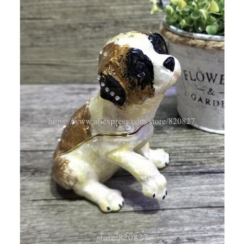 Golden Dog TRINKET BOX Puppy Dog Figurine Rhinestone Enamel Dog Trinket Hinged Gift Jewelry Box Newest Dog Trinket