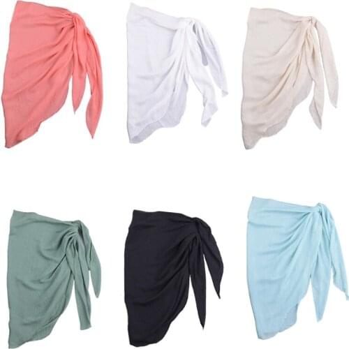 066C Womens Chiffon Beach Pareos Sarong Simple Solid Color Sexy Semi-Sheer Bikini Swimsuit Cover Ups Side Split Wrap Skirt Scarf