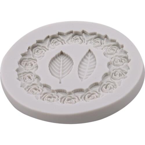 1PC Silicone Rose Garland Relief Frame Cake Border Molds Leaf Fondant Cake Decorating Tools Candy Chocolate Molds