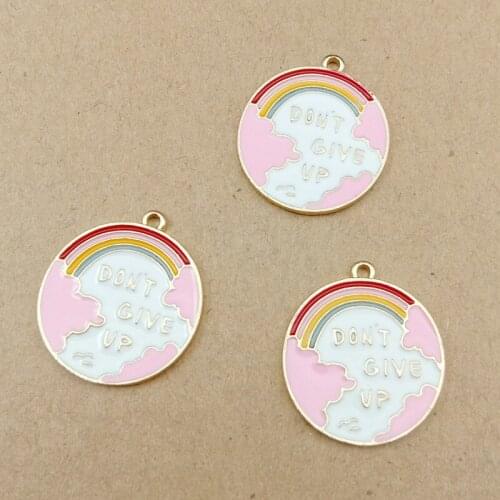 10 pcs Round Shape Map Enamel Charms Bracelet Rainbow Don't Give Up Metal Pendant Charms DIY Earring Jewelry Accessories YZ524
