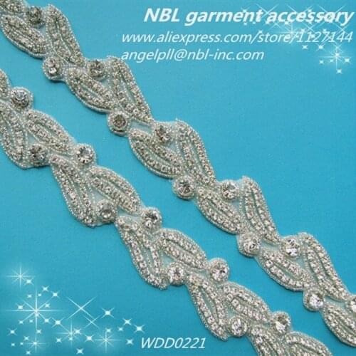 10 yards) Wholesale iron on bridal rhinestone applique beaded trim for wedding dress WDD0221