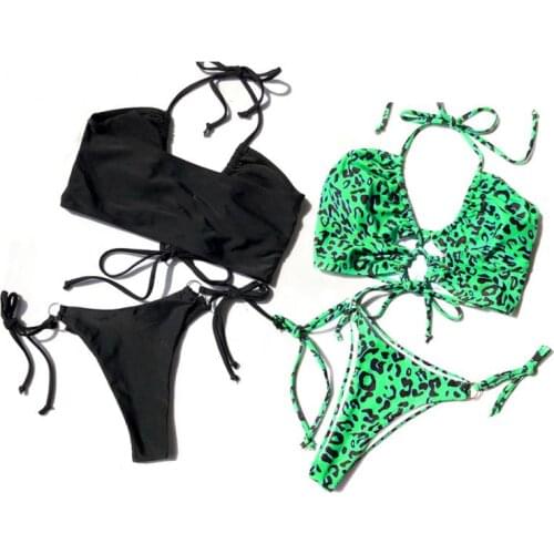 2021 Bikini Womens Two Piece Animal Print Leopard Print Sexy Crop Top Swimsuit Swimwear Beachwear Female Ladies Swimming Suit