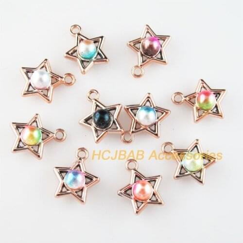 30 New Star Charms Colored Acrylic KC Gold Plated Pendants 14.5x17mm