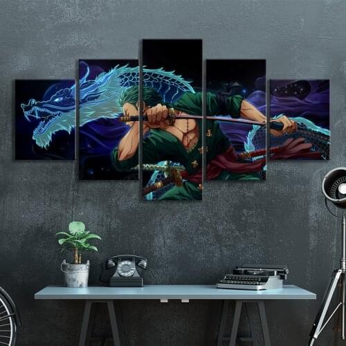 No Framed Canvas 5Pcs ONE PIECE Anime Roronoa Zoro Wall Art HD Posters Home Decor Pictures Living Room Decoration Paintings
