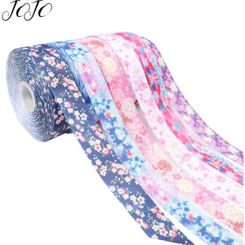 JOJO BOWS 38mm 5y Grosgrain Ribbon Flower Printed Tape For Clothing Holiday Decoration Box Wrapping DIY Hair Bows Home Textile