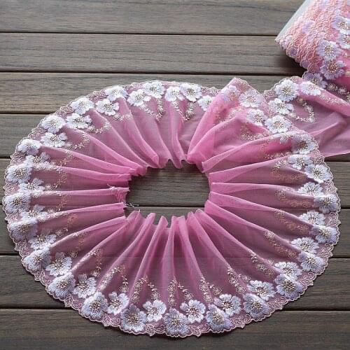 Free shipping 2yards/lot 16cm wide Embroidered Tulle Lace trim mesh lace trim~ Sachet Pink~lovely