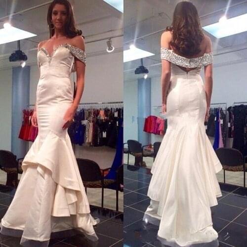 Noble Graceful Ivory Mermaid Evening Dresses 2019 Brilliant Rhinestone Cap Sleeve Formal Dress Vestidos De Festa Longo Custom