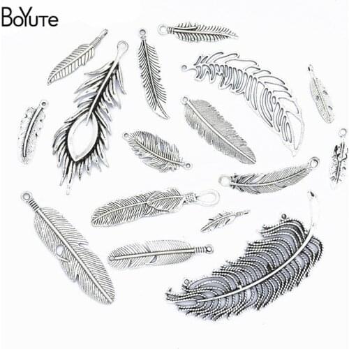 BoYuTe Factory Direct Wholesale Mix 16 Styles Antique Silver Feather Pendant Charms Diy Alloy Jewelry Accessories