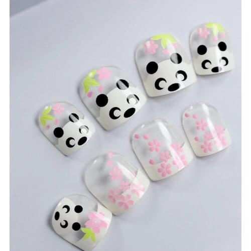 Children Fake Nails Panda New Arrival Cartoon Girls False French Nail Tips for Little Girls with Glue