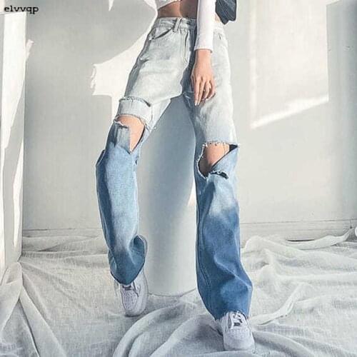 Streetwear Jeans Women High Waist Vintage Fashion Hole Denim Pants Female 2021 Summer New Harajuku Loose Wide Leg Trousers