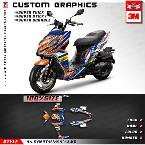 KUNGFU GRAPHICS Motorcycle Stickers Vehicle Vinyl Wraps Custom Decals for SYM DRG BT 158 2019 2020, Orange Blue