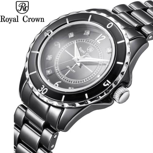 Ceramic Mens Watch Womens Watch Japan Quartz Hour Fine Fashion Clock Bracelet Luxury Rhinestones Girls Gift Royal Crown