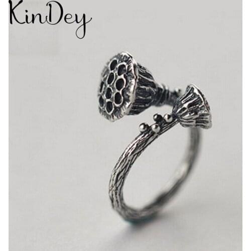 Kindey Boho Style Silver Color Lotus Flower Rings For Women Lady Girls Opening Rings Party Gifts Anillos 2020