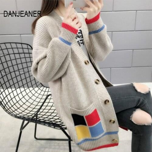 DANJEANER Autumn Winter Fashion Korean Style Women Casual Sweater and Cardigans Long Sleeve V neck Button Up Oversized Jacket