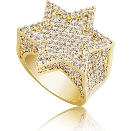 Hip Hop Gold Iced Out Bling Star of David Rhinestone Men Women Ring Jewelry Gift Size 7-11