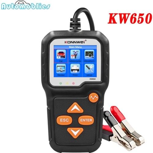 KONNWEI KW650 Car Motorcycle Battery Tester 12V 6V Battery System Analyzer 2000CCA Charging Cranking Test Tools for the Car