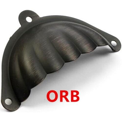 Brushed antique brass shell cup drawer cabinet pull knob black antique copper dresser door handle rustico retro furniture pulls