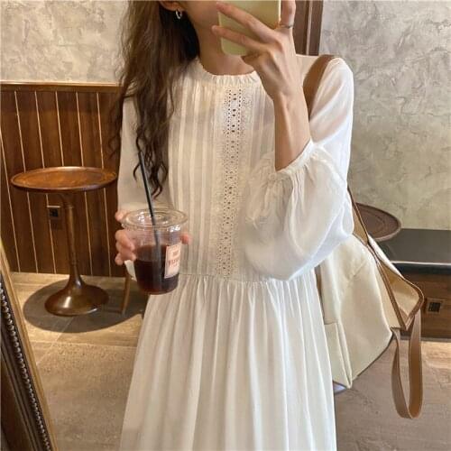 Lamtrip Sweet Stylish Gentle Loose Solid Vestidoes Comfortable Long Sleeves Lace 2020 Hot Early Elegant Autumn Dresses