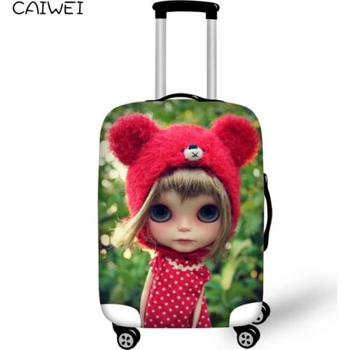 Girl Cute Luggage Protector Cover Elastic 18-30 Inch Suitcase Cover With Zipper Cartoon Doll Print Waterproof Travel Accessorie